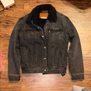 Levi's Black Denim Jacket with Sherpa Collar